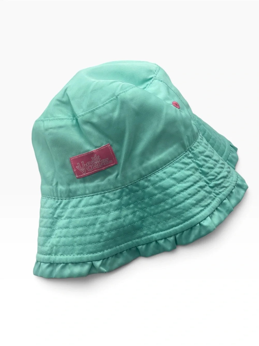 UV Skinz Girls Bucket Sun Hat Aqua Turquoise Pink Ruffled Brim UPF 50+ Small